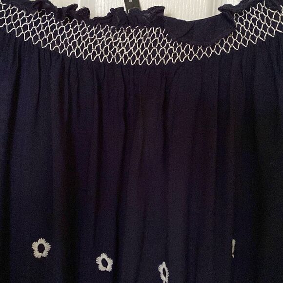 LAPIS Navy/White Boho Style Blouse, Size Small - Picture 9 of 9